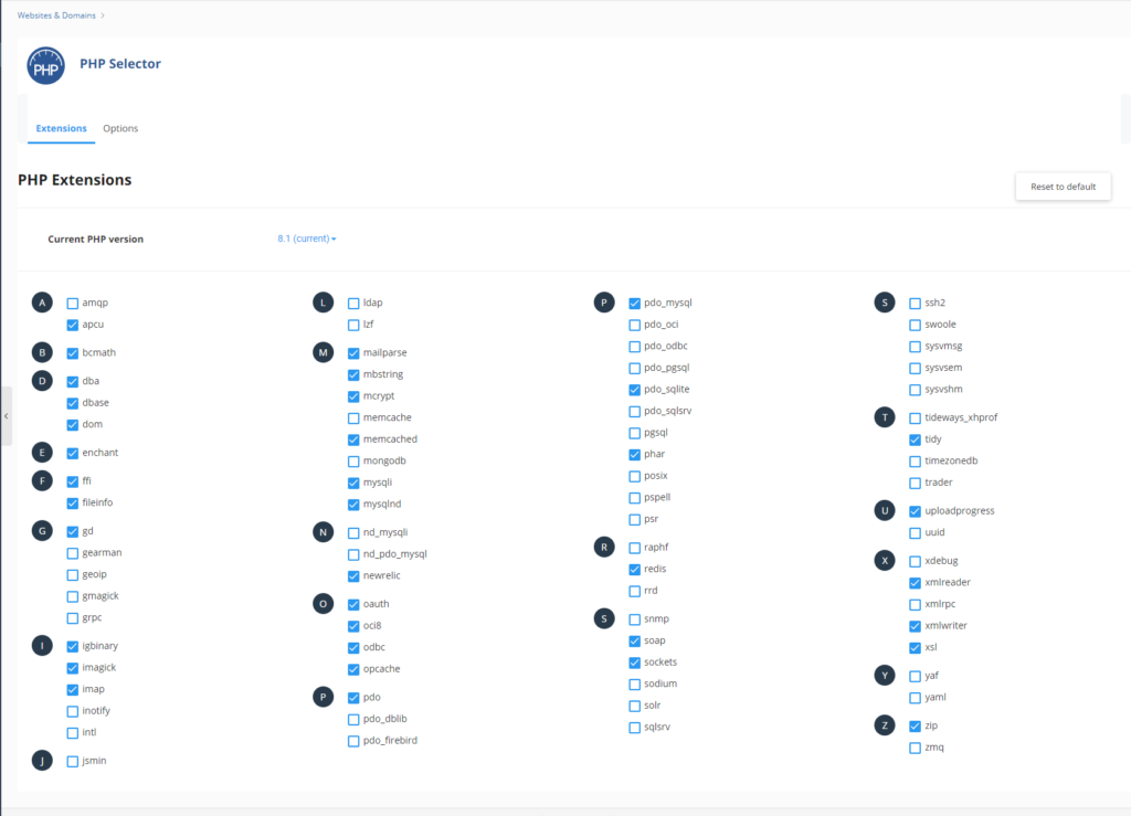 php selector options